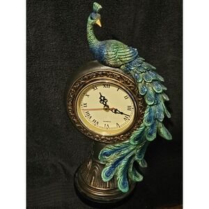 Peacock  Quartz  Mantle/Desktop Clock Turquoise with Sparkles